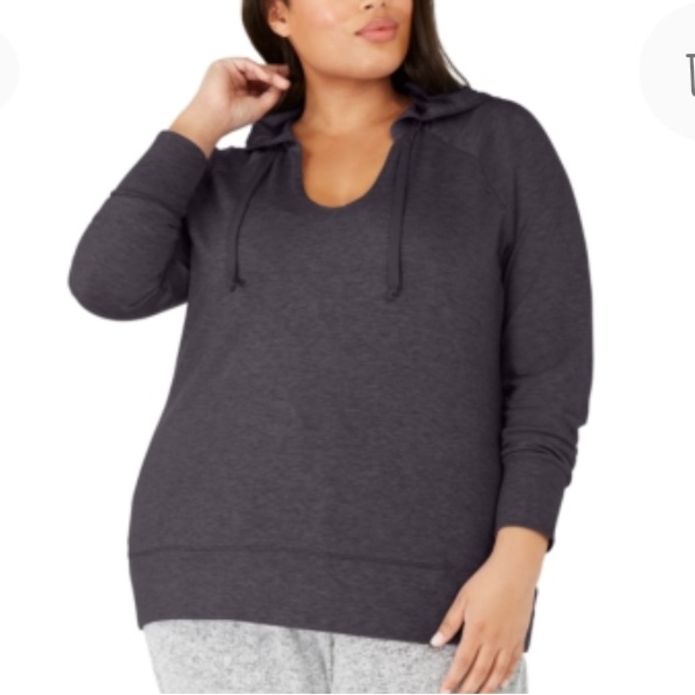 NEW Ideology Soft V-Neck Hoodie Sweatshirt Top, Size 1X, Gray